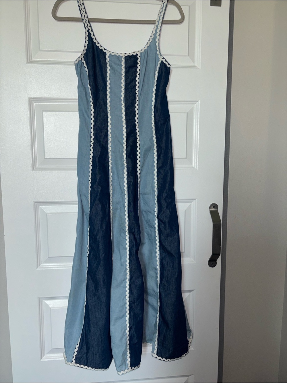 Let Me Be by AnthropologieStriped Navy and Light Blue Maxi Dress with White Trim